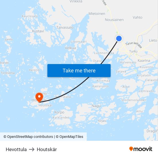 Hevottula to Houtskär map