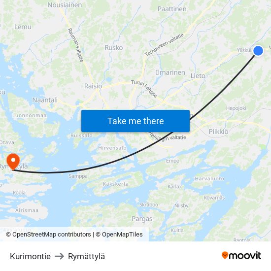 Kurimontie to Rymättylä map