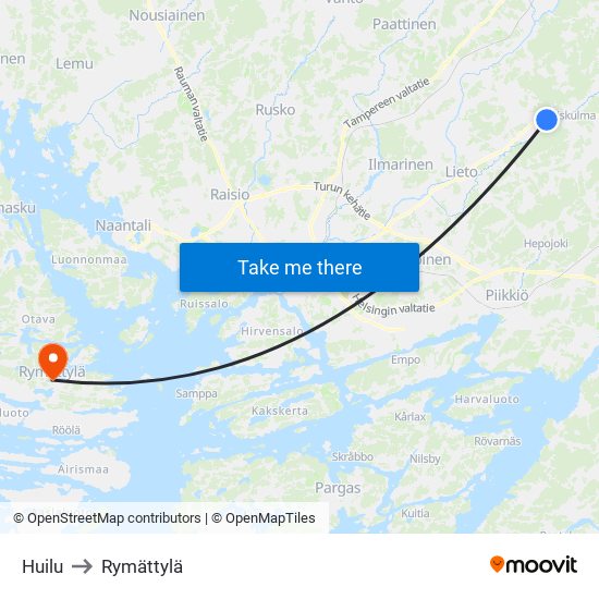 Huilu to Rymättylä map