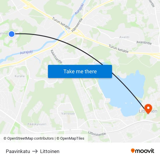 Paavinkatu to Littoinen map