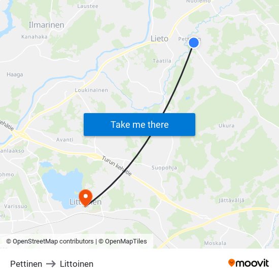 Pettinen to Littoinen map