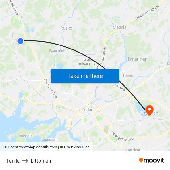 Tanila to Littoinen map