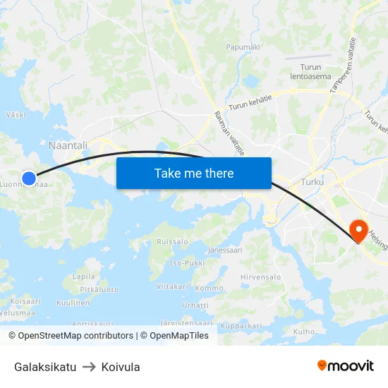 Galaksikatu to Koivula map