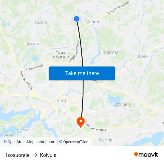 Isosuontie to Koivula map