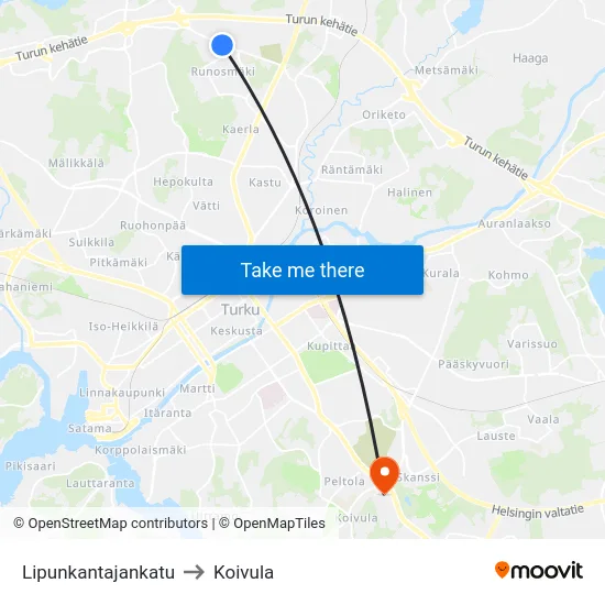 Lipunkantajankatu to Koivula map