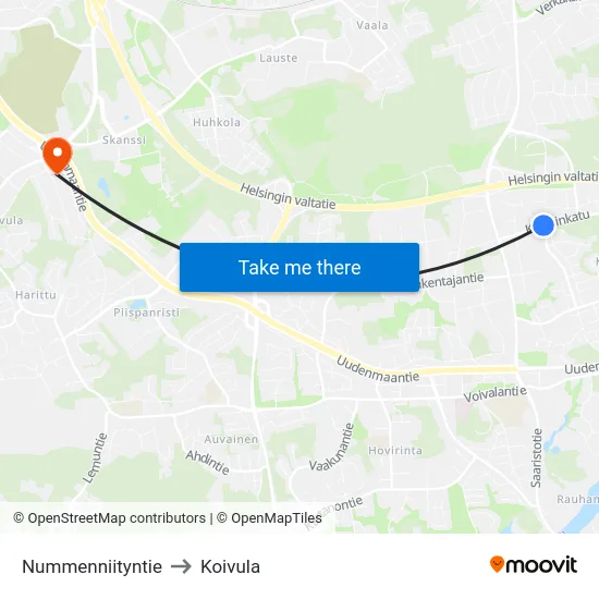 Nummenniityntie to Koivula map