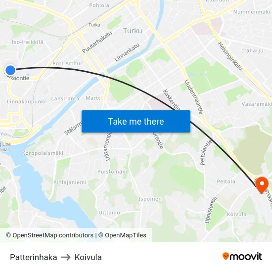 Patterinhaka to Koivula map