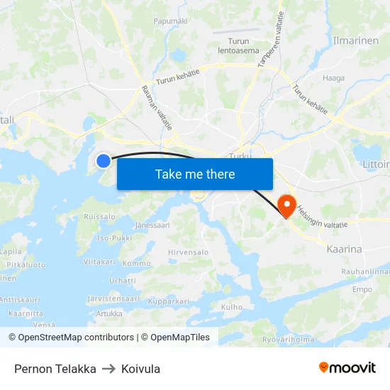 Pernon Telakka to Koivula map