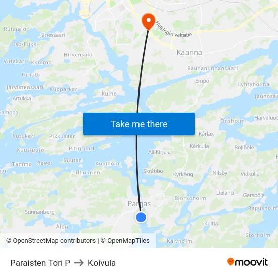 Paraisten Tori P to Koivula map