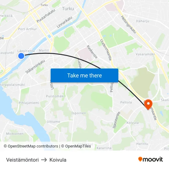 Veistämöntori to Koivula map