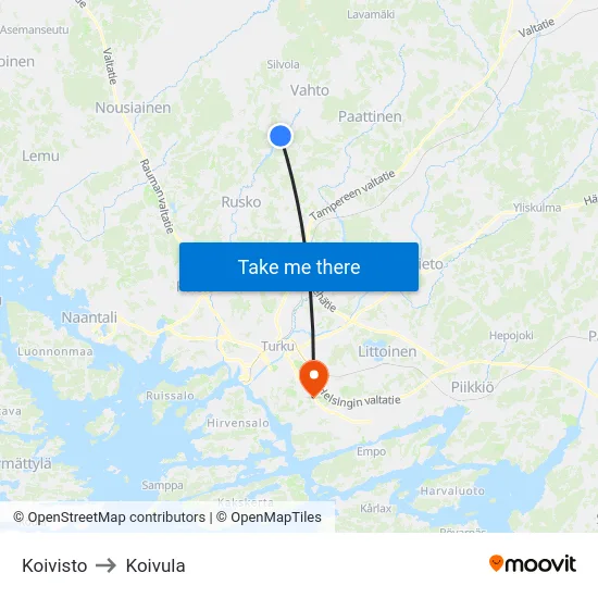 Koivisto to Koivula map