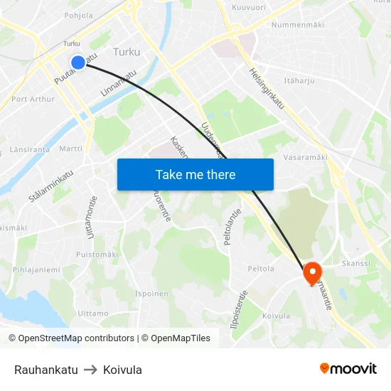 Rauhankatu to Koivula map
