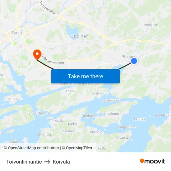 Toivonlinnantie to Koivula map