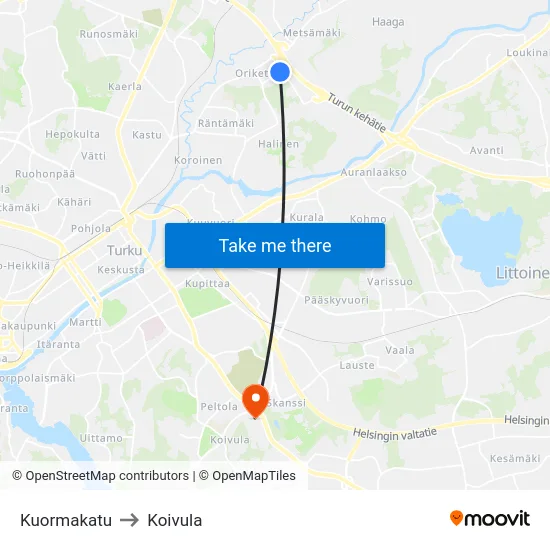 Kuormakatu to Koivula map