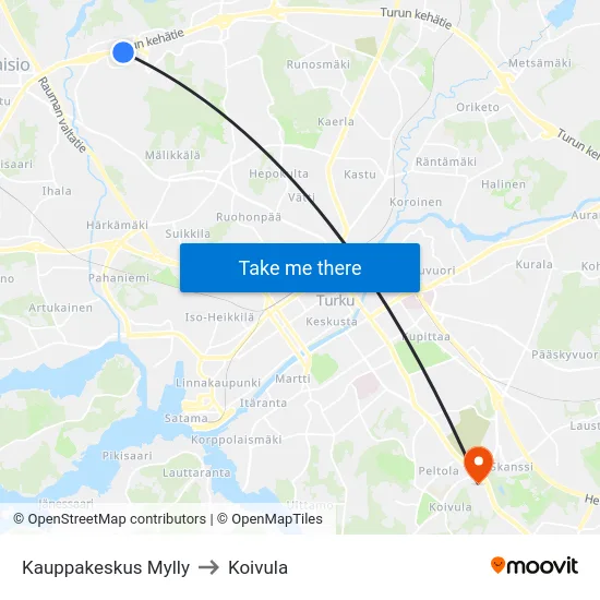 Kauppakeskus Mylly to Koivula map
