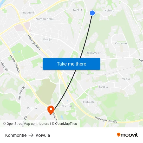 Kohmontie to Koivula map