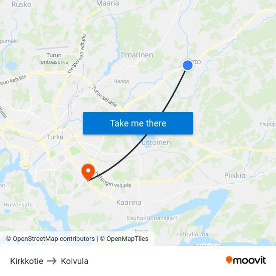 Kirkkotie to Koivula map