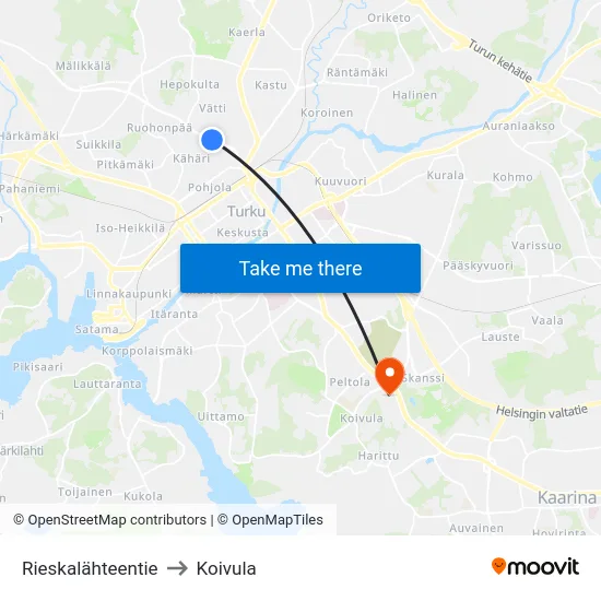 Rieskalähteentie to Koivula map
