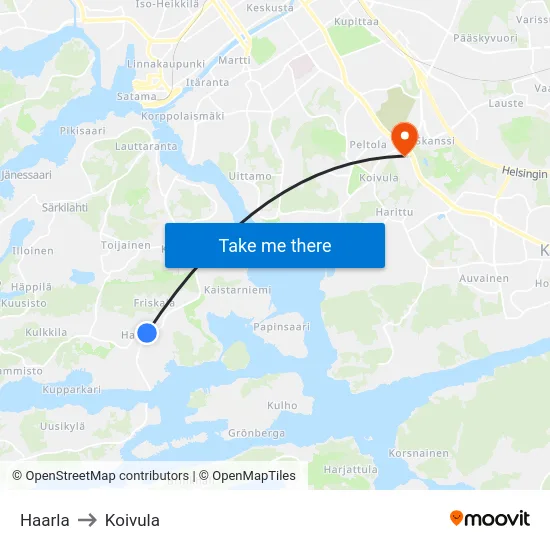 Haarla to Koivula map