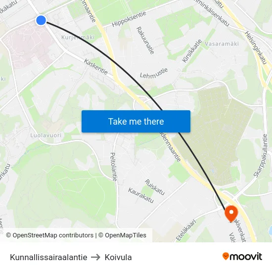Kunnallissairaalantie to Koivula map