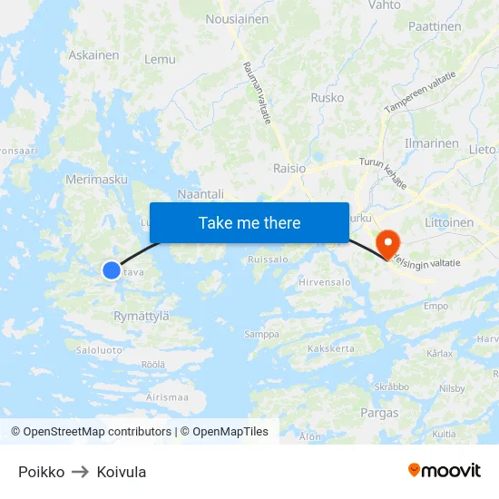 Poikko to Koivula map