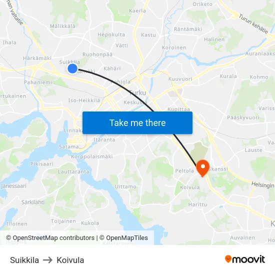 Suikkila to Koivula map