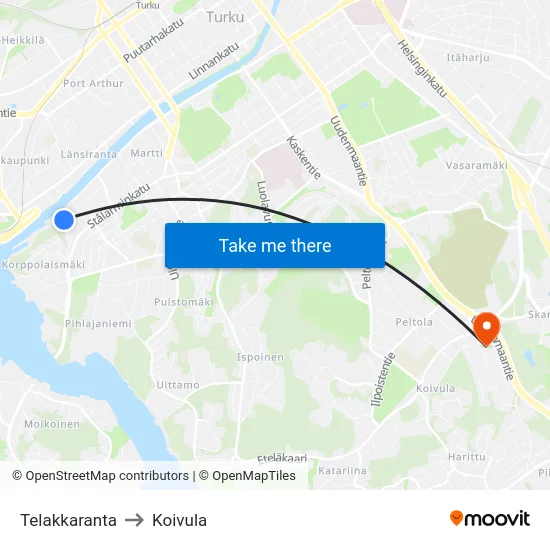 Telakkaranta to Koivula map