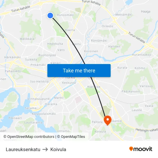 Laureuksenkatu to Koivula map