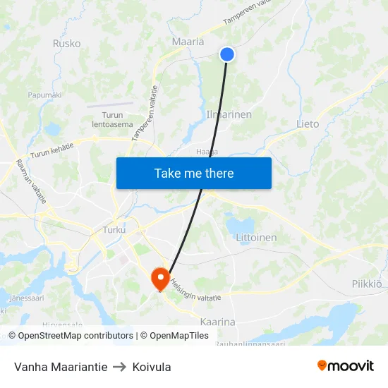 Vanha Maariantie to Koivula map