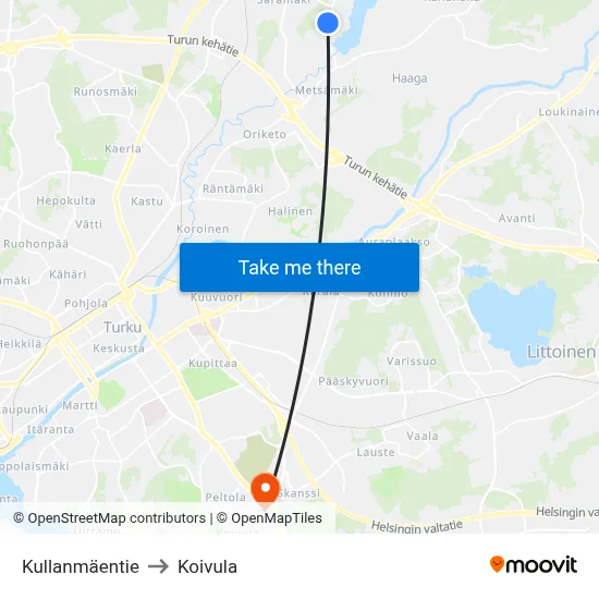 Kullanmäentie to Koivula map