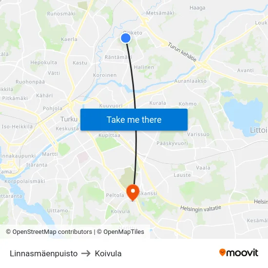 Linnasmäenpuisto to Koivula map