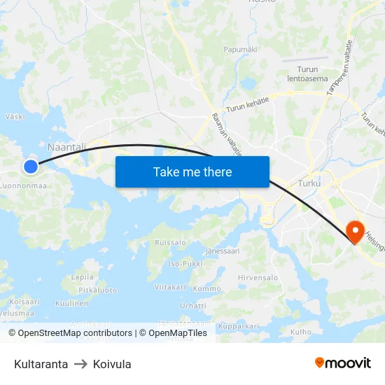 Kultaranta to Koivula map