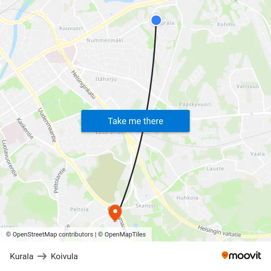 Kurala to Koivula map