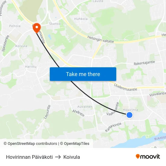 Hovirinnan Päiväkoti to Koivula map