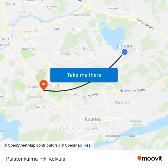 Puistonkulma to Koivula map