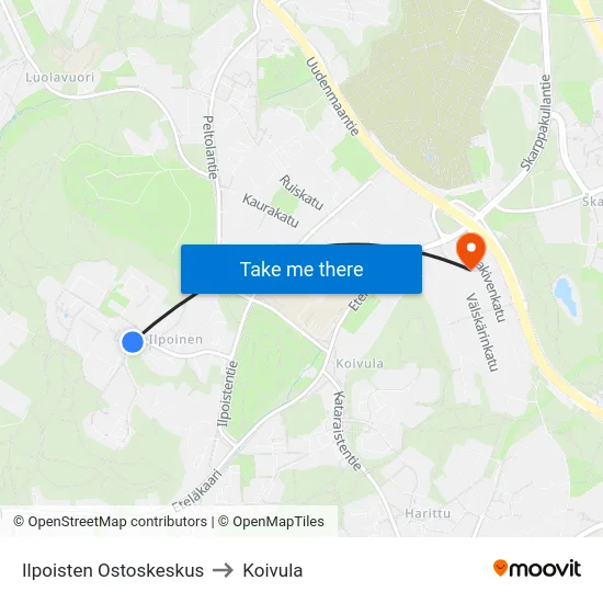 Ilpoisten Ostoskeskus to Koivula map