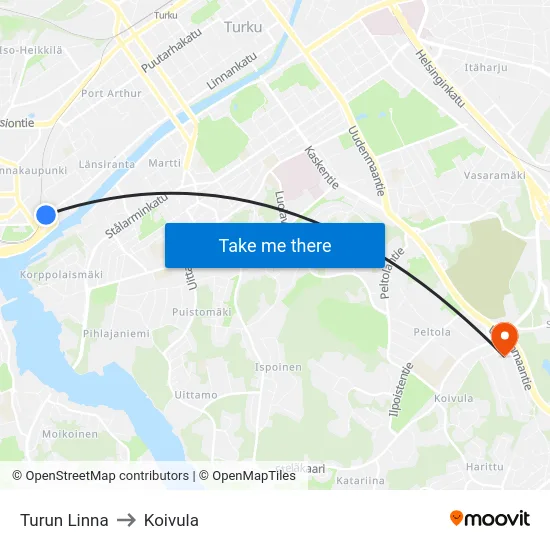 Turun Linna to Koivula map