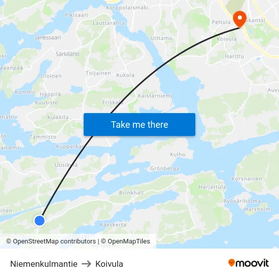 Niemenkulmantie to Koivula map