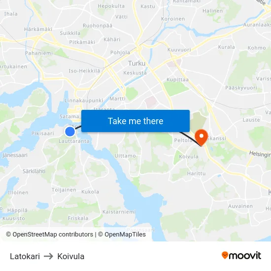 Latokari to Koivula map