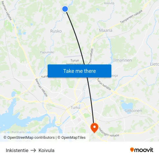 Inkistentie to Koivula map