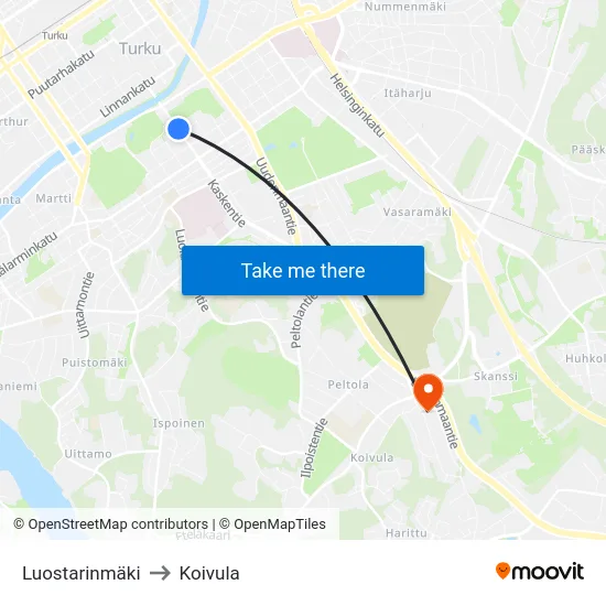 Luostarinmäki to Koivula map
