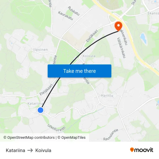 Katariina to Koivula map