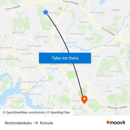 Nostoväenkatu to Koivula map