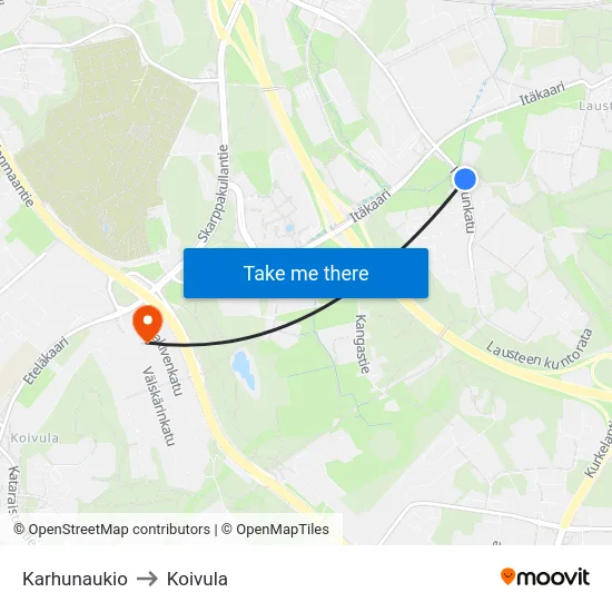 Karhunaukio to Koivula map