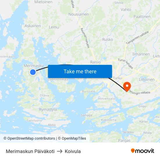 Merimaskun Päiväkoti to Koivula map