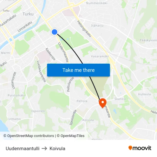 Uudenmaantulli to Koivula map