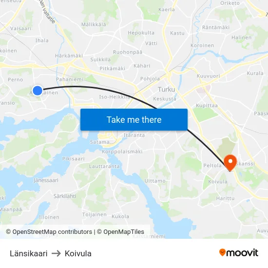 Länsikaari to Koivula map
