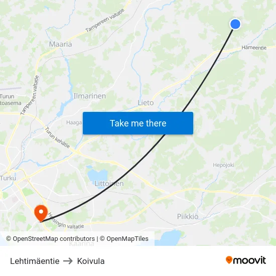 Lehtimäentie to Koivula map
