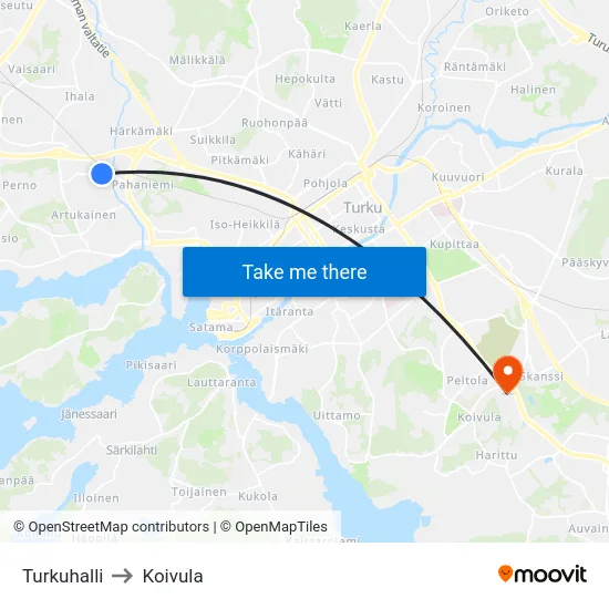 Turkuhalli to Koivula map