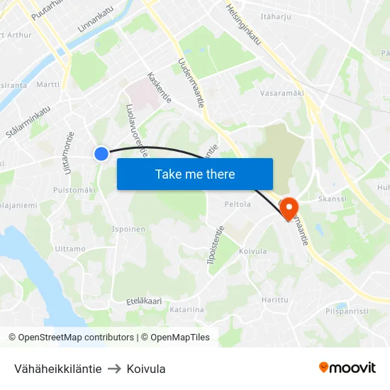 Vähäheikkiläntie to Koivula map